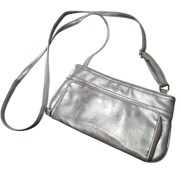 Gray Faux Leather Small Crossbody Purse Bag Multiple Pockets Travel Minimalist - Picture 3 of 12